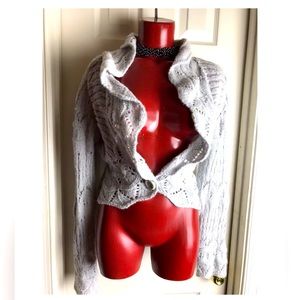 Anthropologie Tapemeasure Light Gray Crocheted Open Cardigan Sweater - L Large